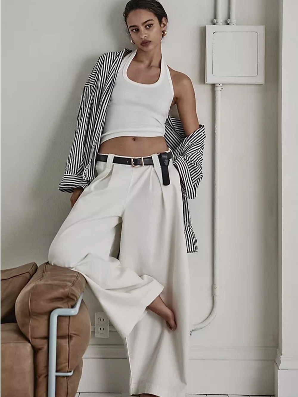 Anthropologie Pilcro White Wide-Leg Baggy Trouser pants aritzia